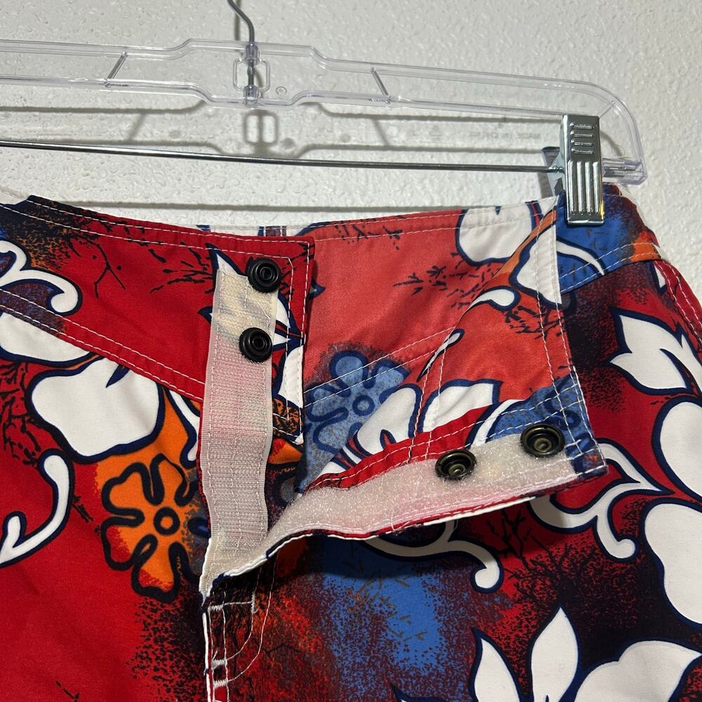 Vintage 90’s Hawaiian Board Shorts Coconut Girl Tropical Hibiscus Red Blue Sz 5 - Picture 4 of 8